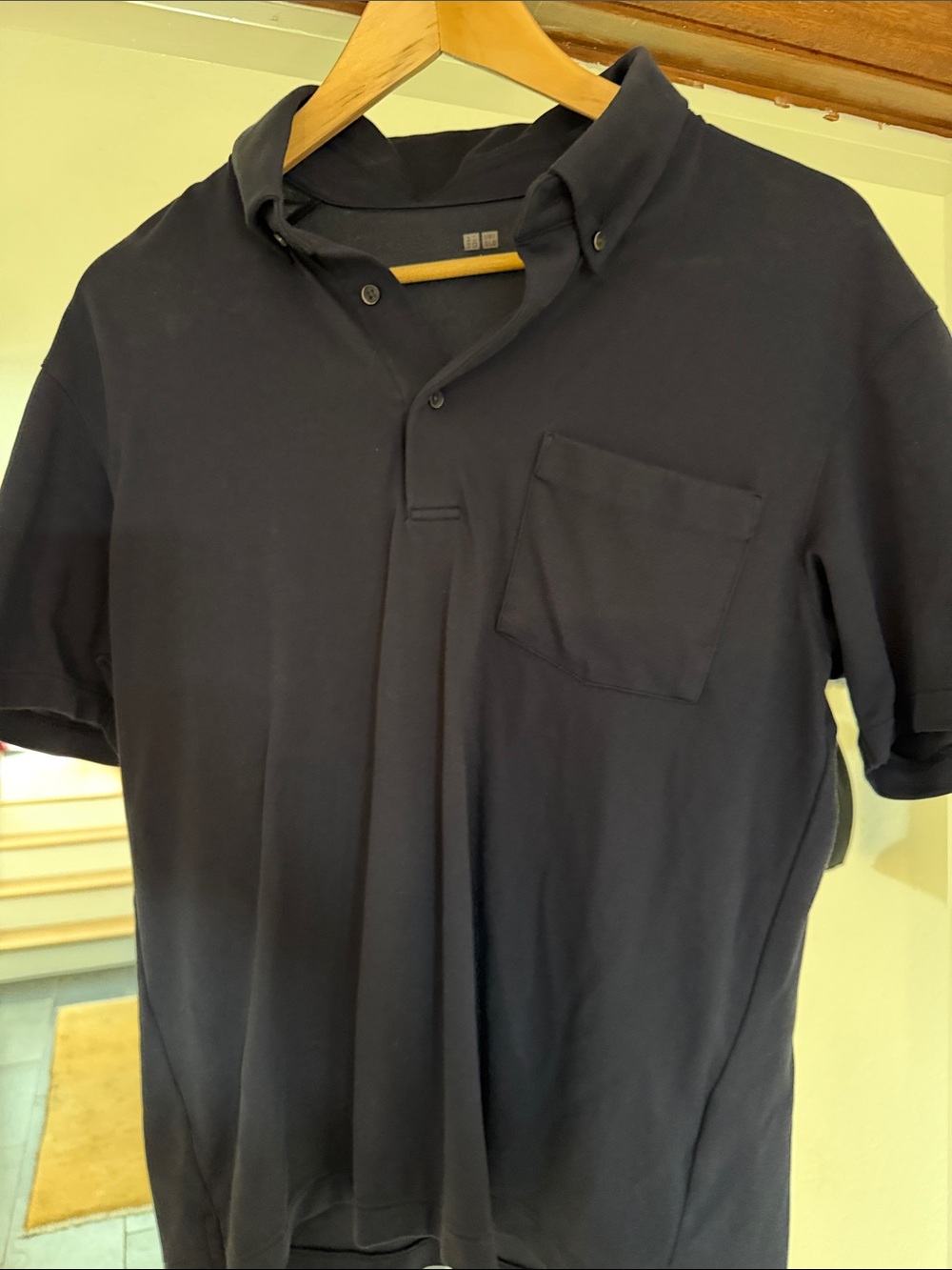 Uniqlo Men's Dark Navy Short-Sleeve Polo with Chest Pocket